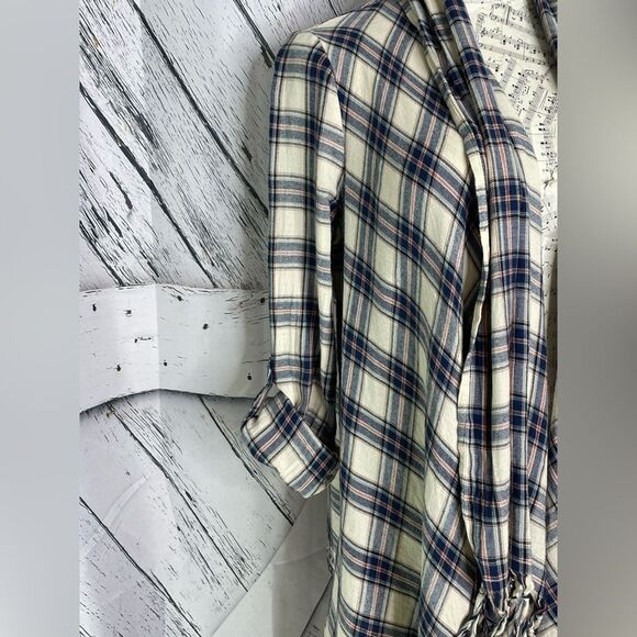 Billabong Plaid Flannel Finged Shawl Front Waterfall Shirt M - Picture 4 of 8